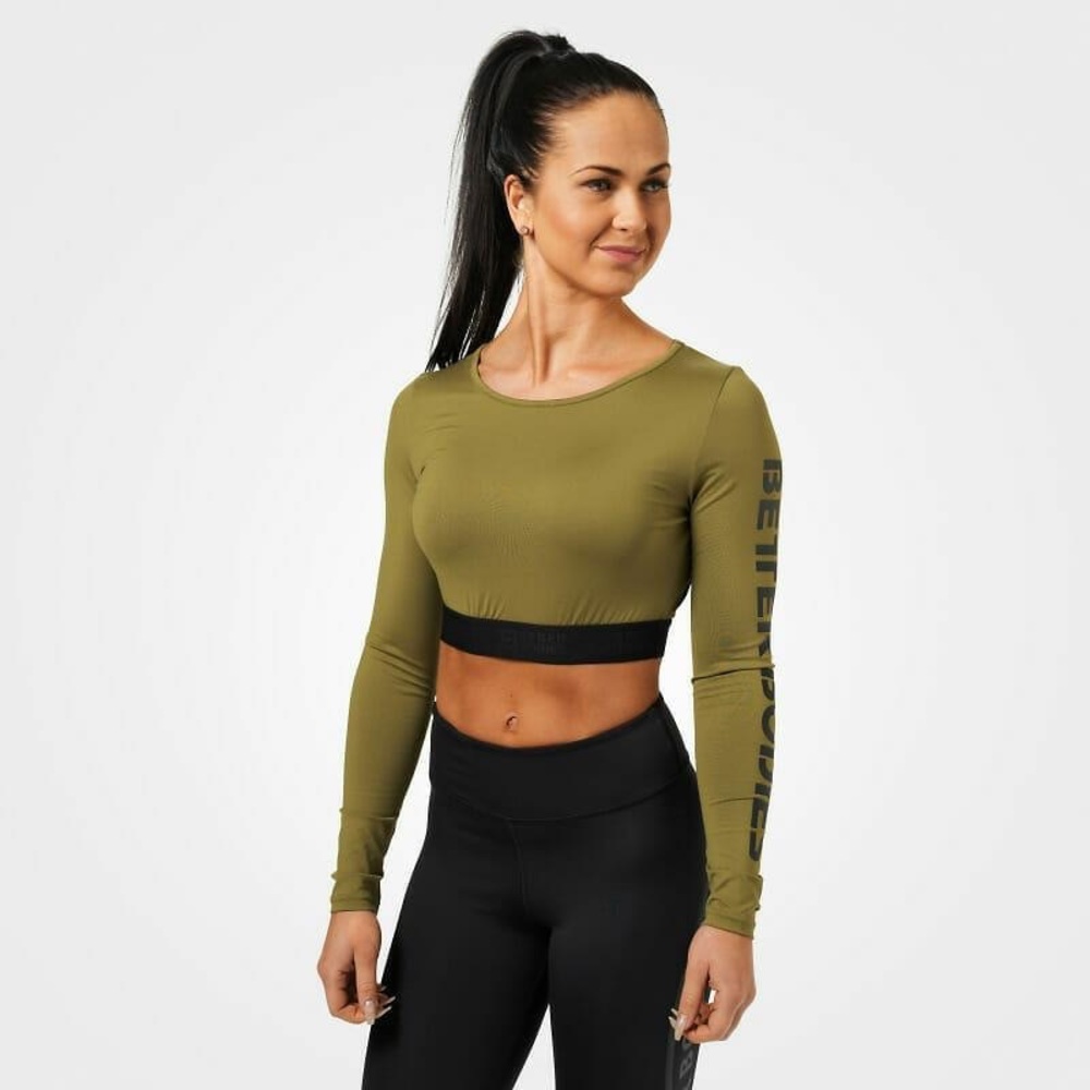 BETTER BODIES Chelsea Military Green Long Sleeve Crop Top